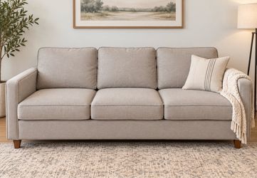 FREE DELIVERY - Modern Light Grey 3-Seat Sofa Couch w/ Side Storage Pockets