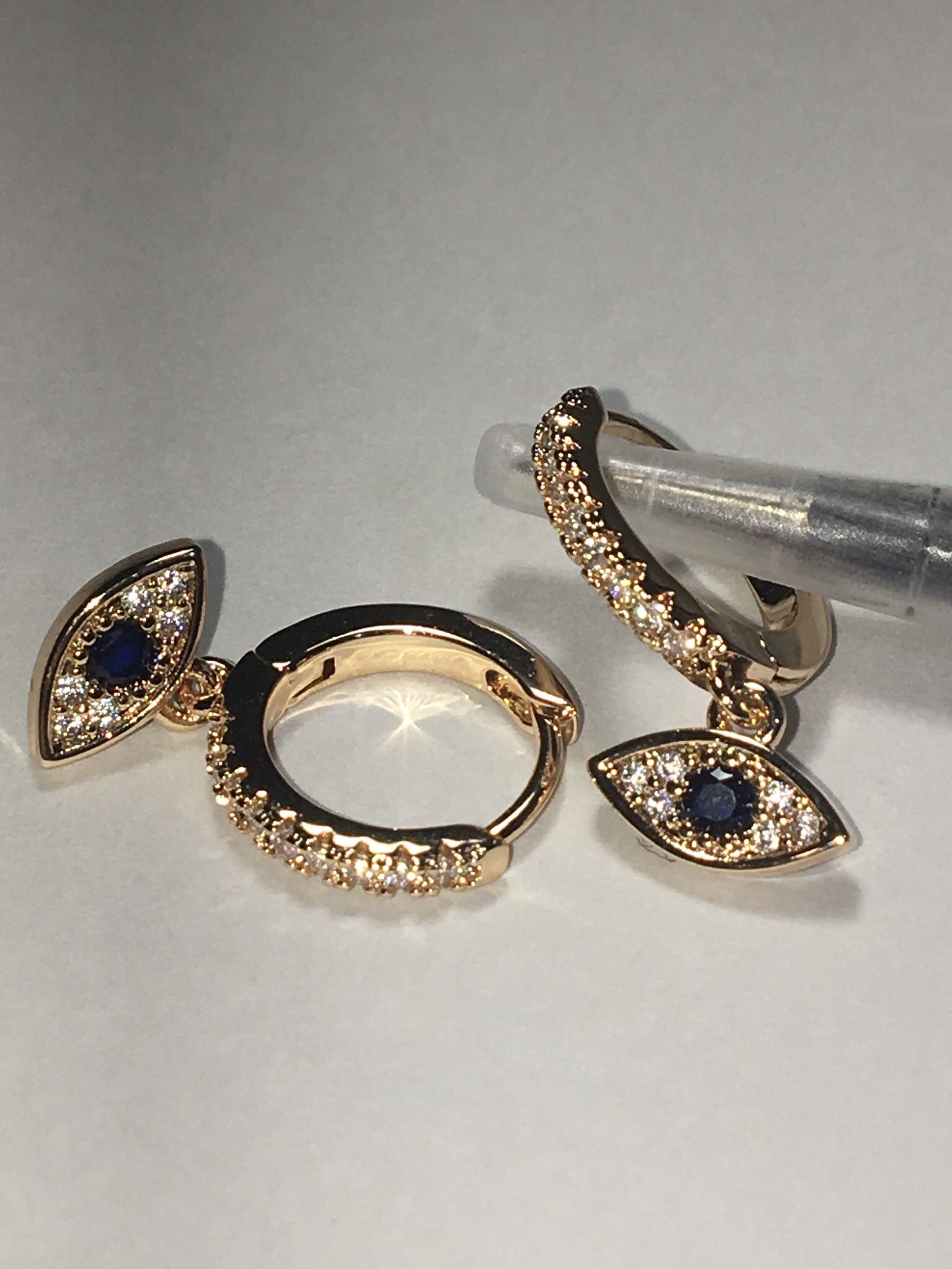 14k Gold Plated Malocchio Earrings With Blue Sapphire & Zirconia