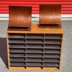 Oak organizer and mid-century modern magazine holders