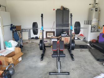 Complete Home Gym Setup - 265 LB Weights, Olympic Bar, Squat Rack & Bench