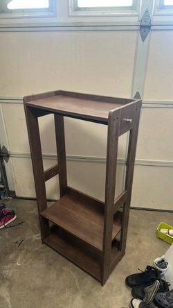 Dark Brown Wood Shelving Unit with Top Tray