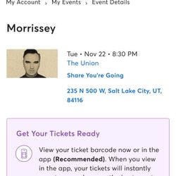$30 Each - Two Morrissey tickets (11/22/2022) - General admission