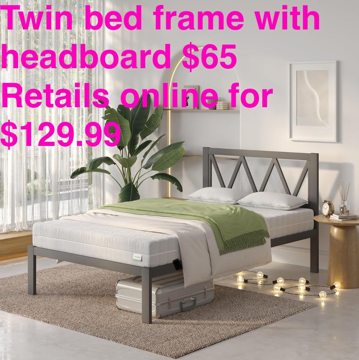 New In Box. Novilla Twin Bed Frame with Headboard, Metal Platform Bed Frame, Heavy Duty, No Box Spring Needed, Wood Slat Support, Easy Assembly, Black
