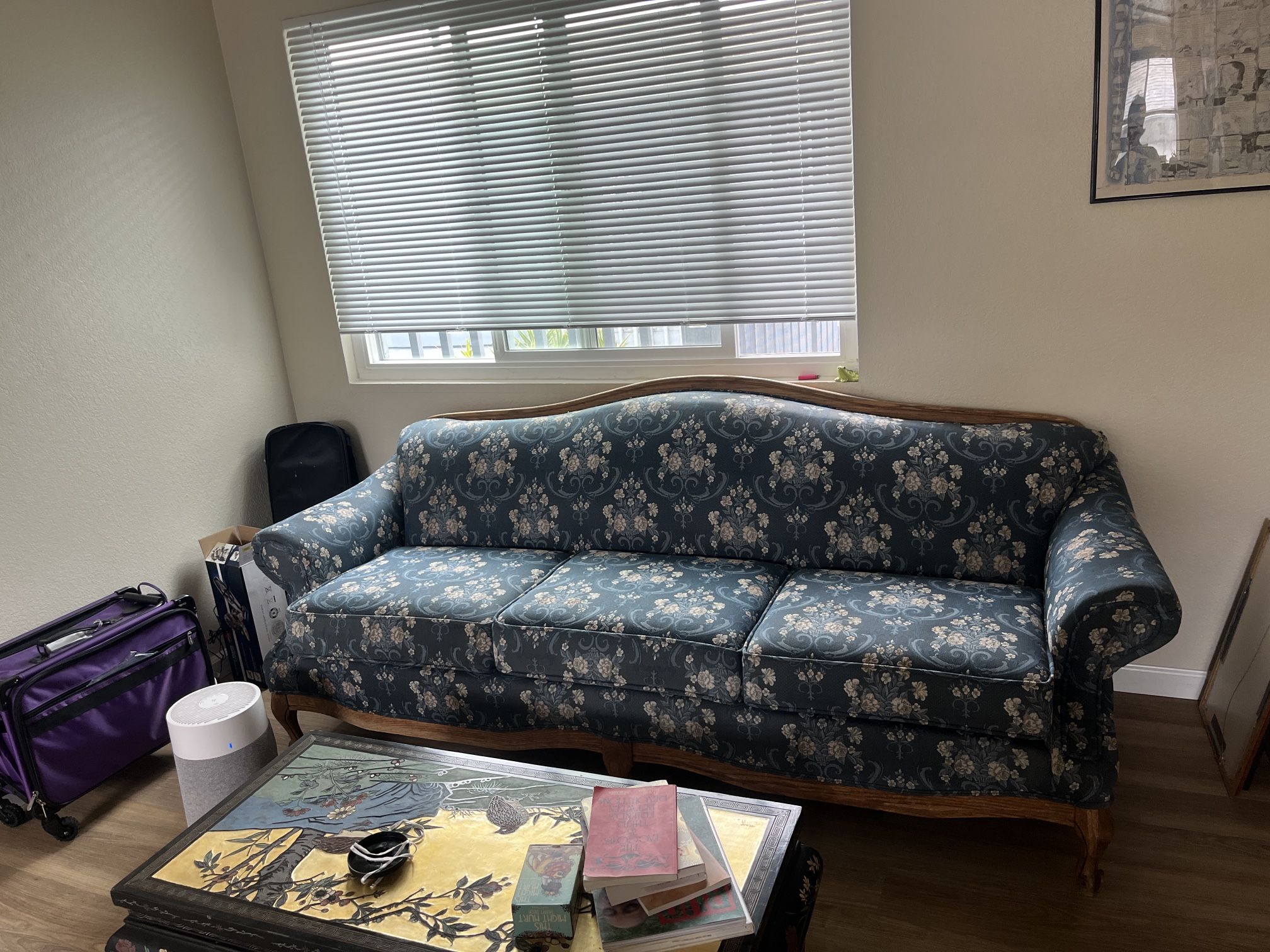 vintage blue floral couch