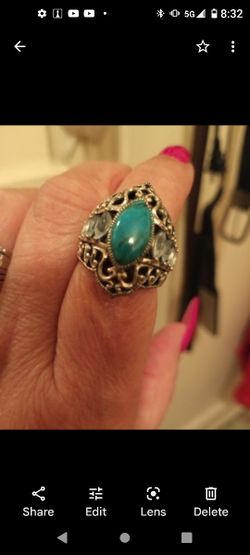 925.Silver. Turquoise And Blue Glacier Ring Size 7