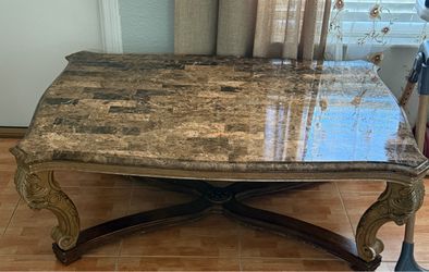 Ornate Coffee Table with Stone Mosaic Top
