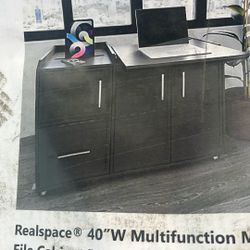 Real space 40” W Multifunction Mobile File Cabinet Printer Stand With Integrated Power & Charging, Espresso Oak, BIFMA Compliant