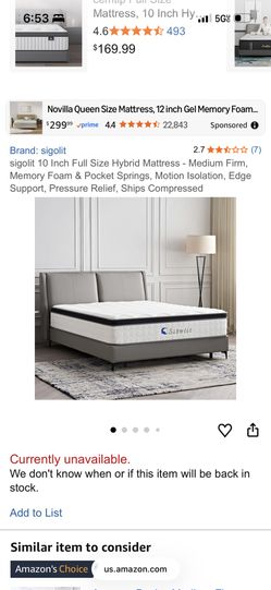 Full size mattress with gel foam top