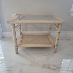 Vintage MCM Bamboo and Rattan Side Table