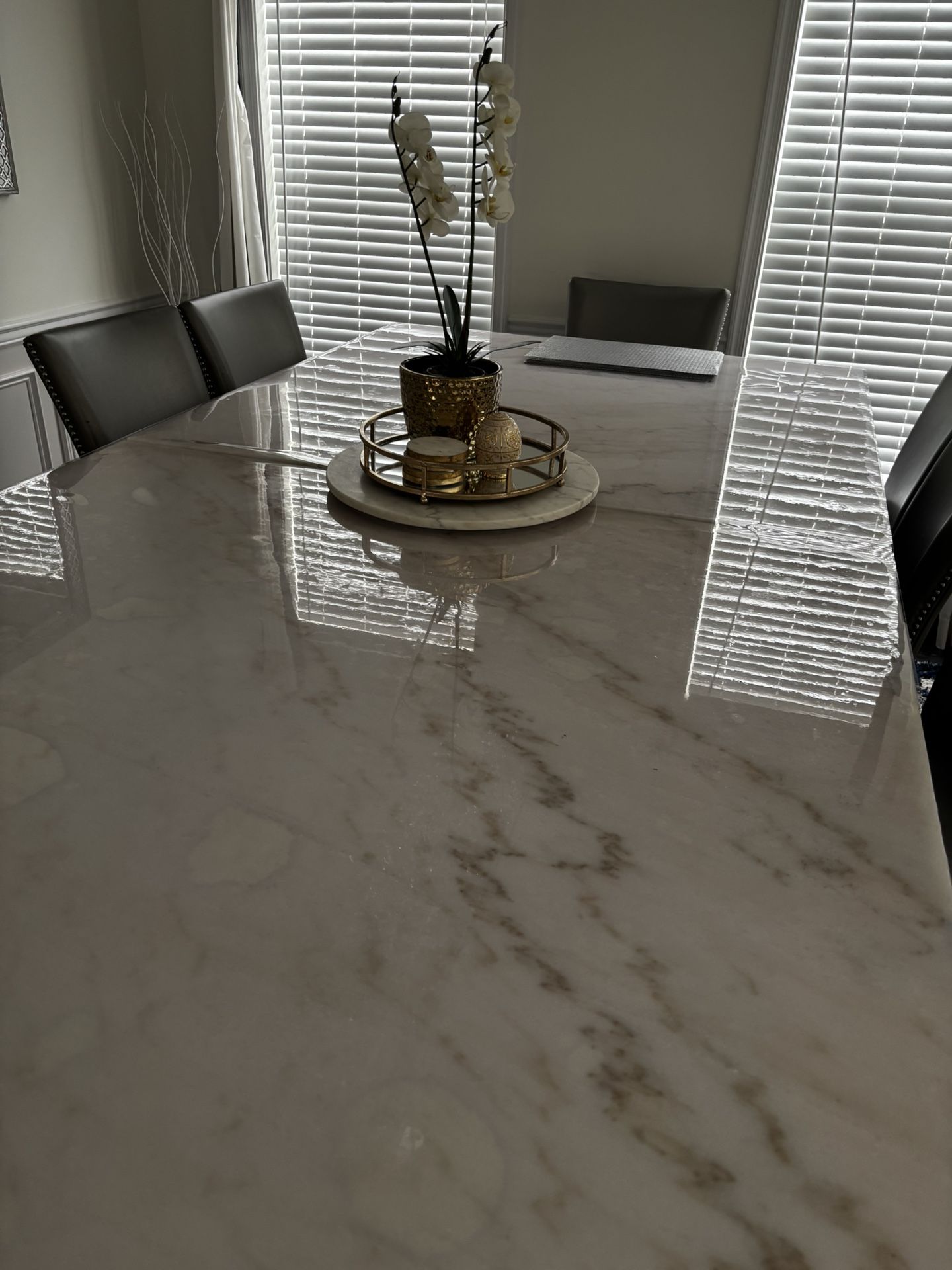 White Marble Dining Table with 10 Chairs