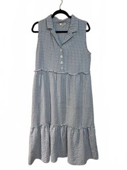 KORI America blue white check seersucker Maxi Dress - Women's Size M