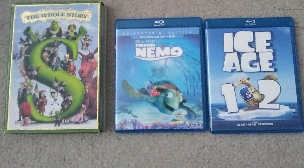 Disney kids Blu-ray movie Shrek DVD, ice age, finding nemo