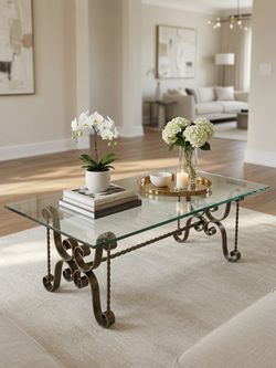 Ornate Wrought Iron Glass Top Coffee Table