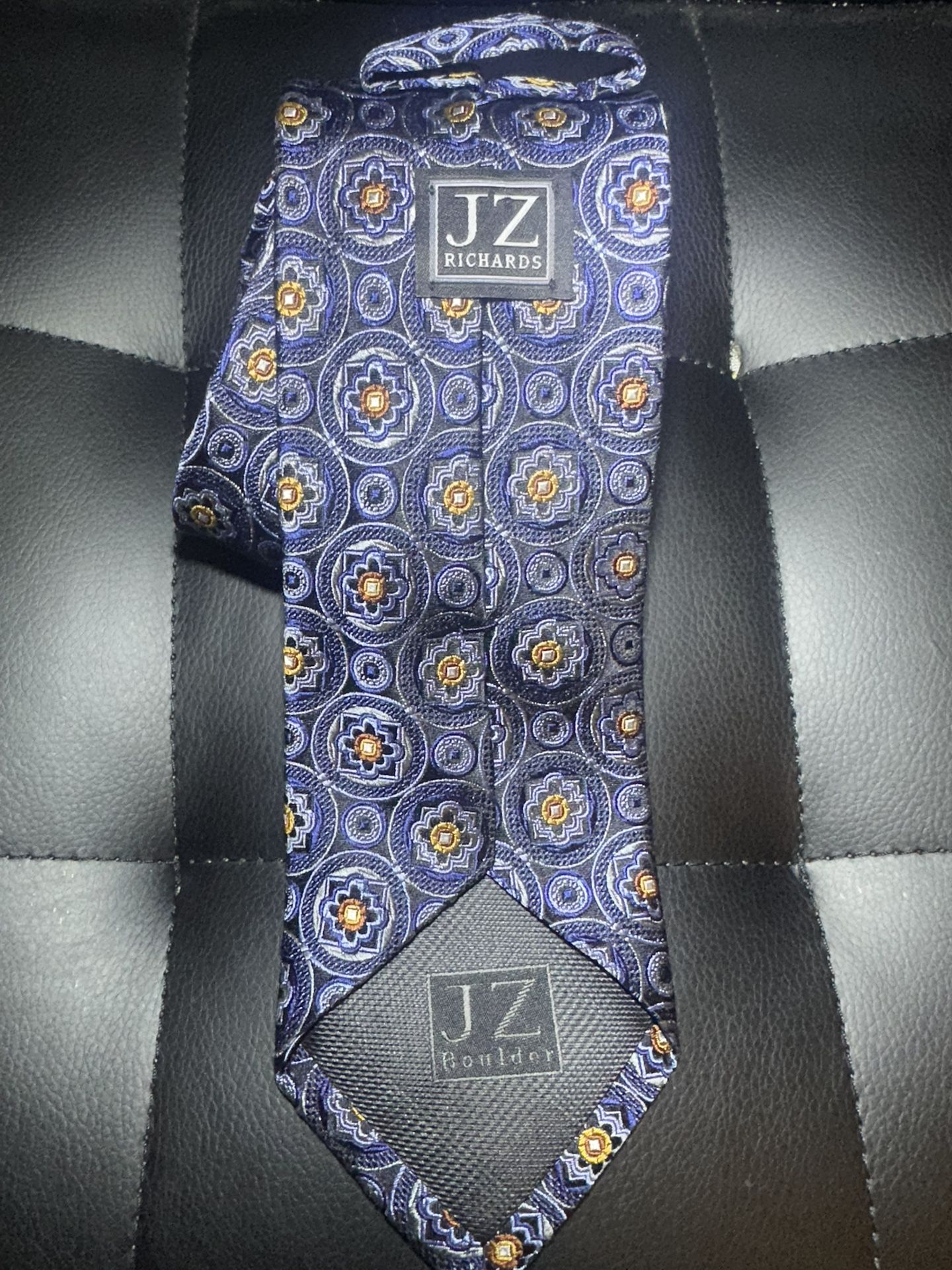 JZ Richards 100% Silk Neck Tie Blue/ Silver Paisley Hand Made