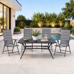 New PURPLE LEAF 5 Pieces Folding Outdoor Dining Set with Aluminum Table and Padded Chairs All Weather Dining Table Sets for Garden Backyard Poolside
