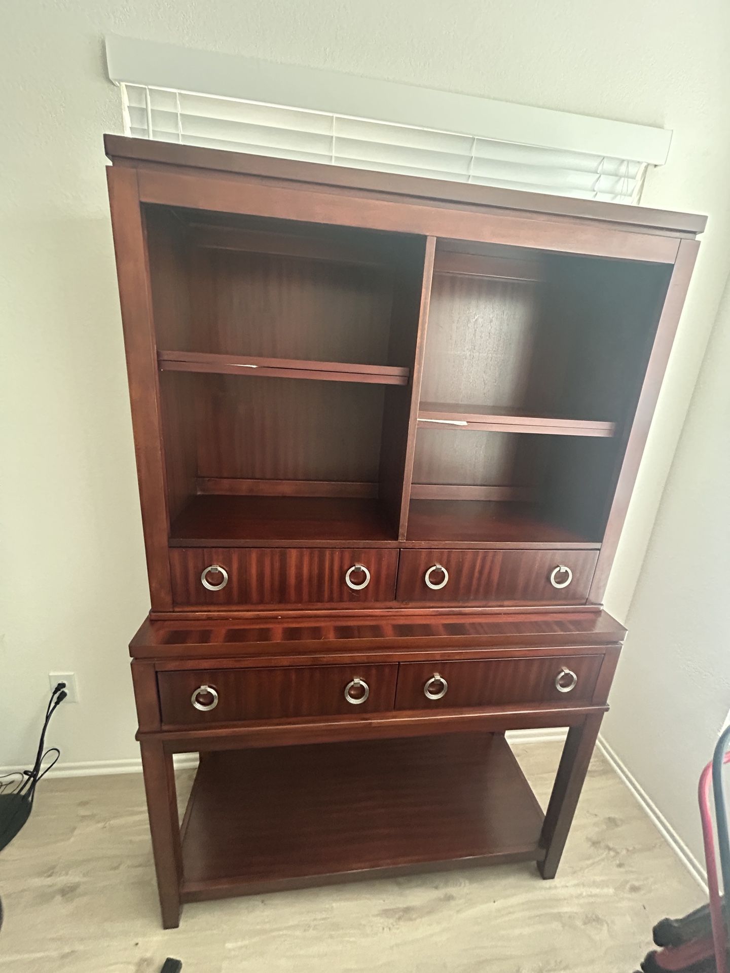 Reddish Brown Wood Hutch Cabinet with Drawers & Shelves – 48” Wide