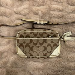 Vintage Coach Gold Trimmed Belt Bag Fanny Pack Cross Body