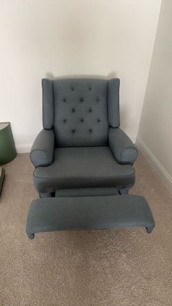 State Blue Tufted Wingback Nursery Glider Recliner