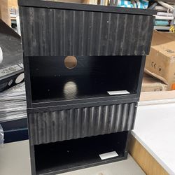  Modern Fluted Cabinet Nightstand Set of 2, Bedside Table with Drawer & Storage Shelf for Small Spaces