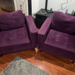 2 Purple Velvet Accent Chairs