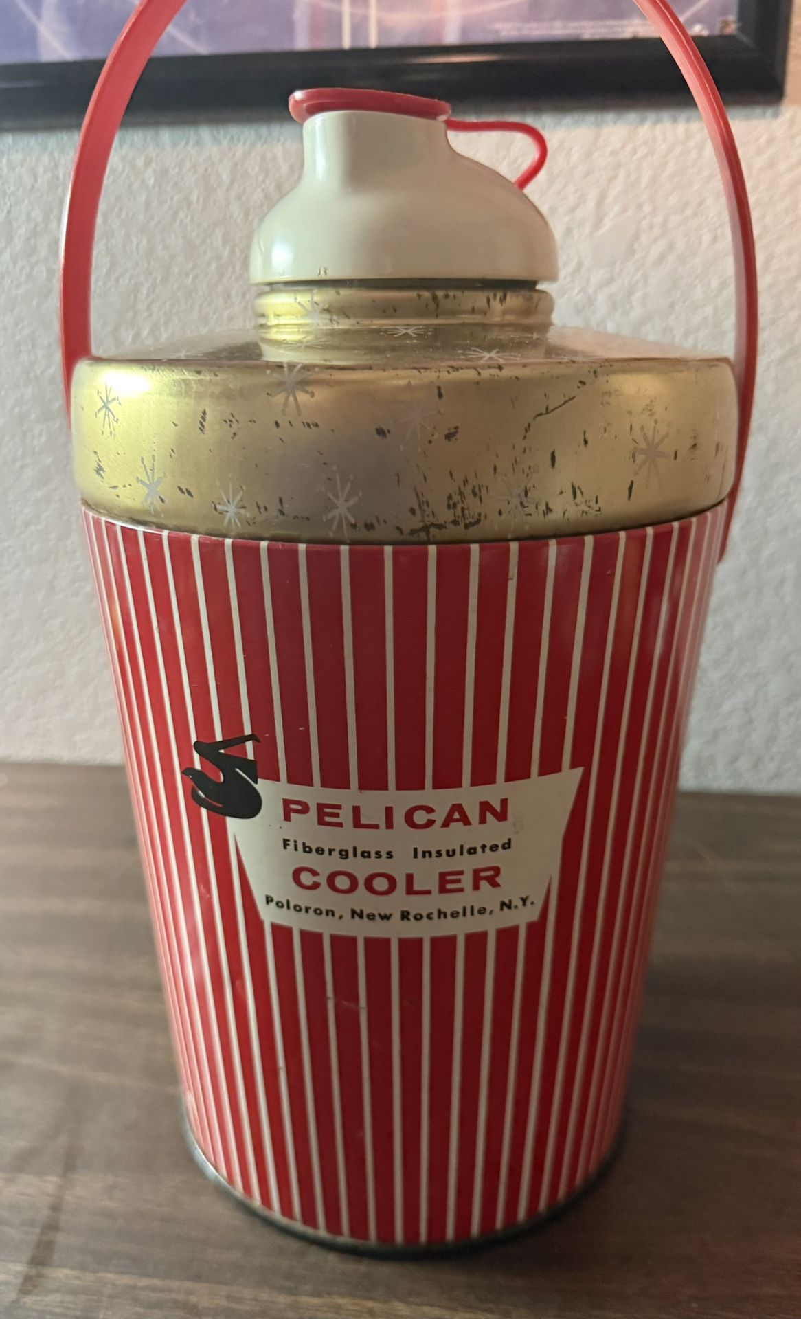 Vintage Pelican Fiberglass Insulated Cooler with Hazel Atlas Glass Insert