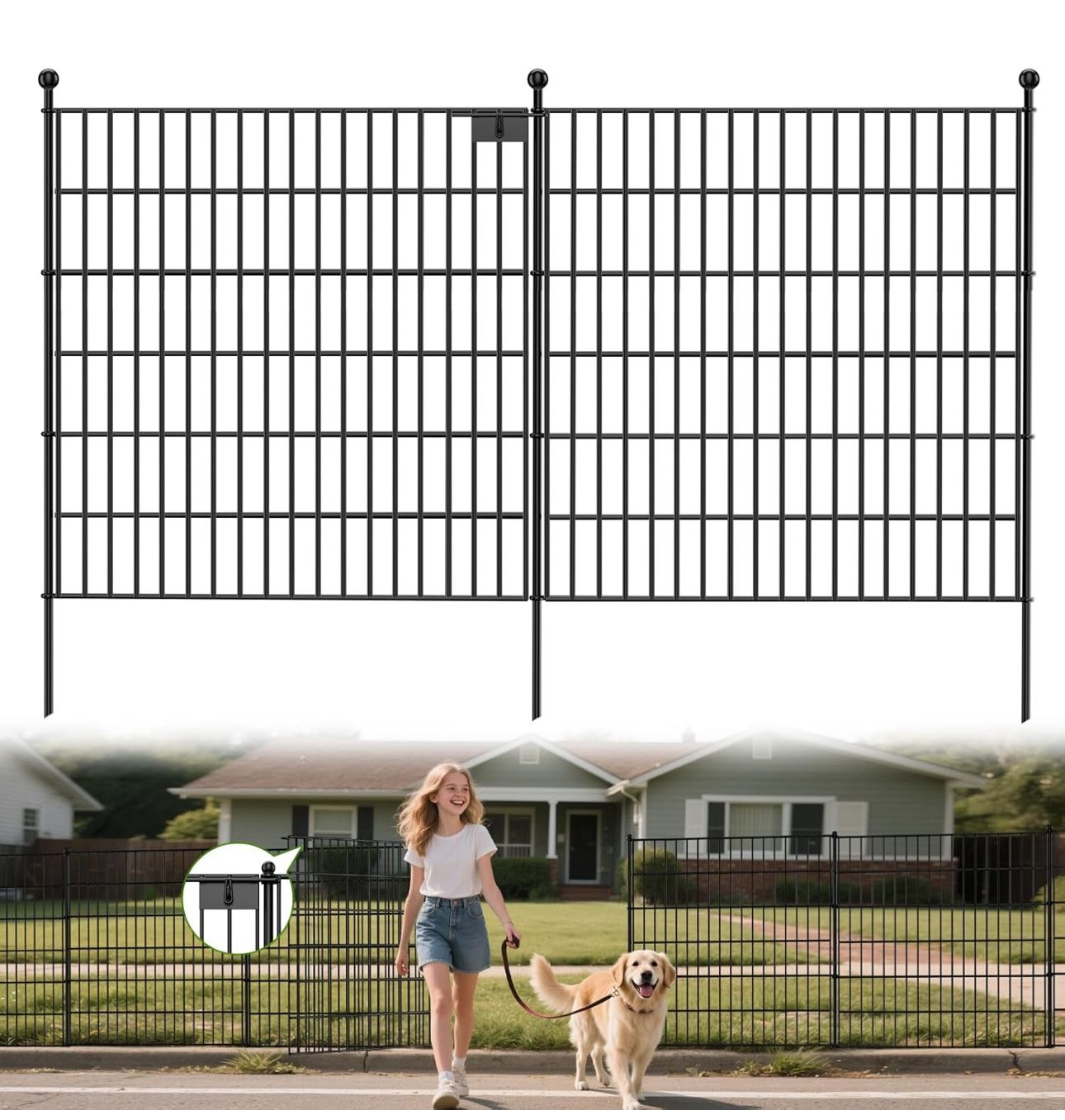 20 Panels No Dig Decorative Garden Fence with Gate for Yard