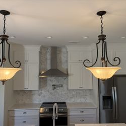 Quorum Capella 3-Light Pendant –Toasted Sienna (Matching Pair) - excellent condition - $75