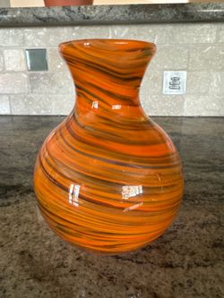 Vintage Orange and Amber Swirl Glass Bud Vase / Retro Art Glass