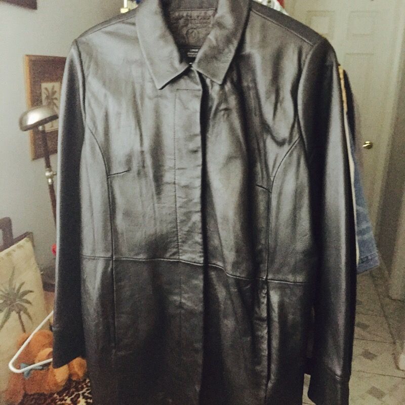 Men Leather Coat Black Large