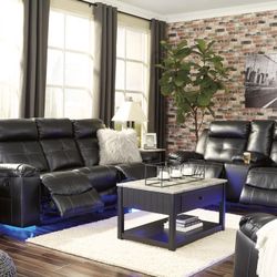 Kempten Black LED Reclining Living Room Set (SOFA and LOVESEAT)