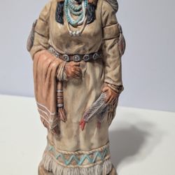 Native American Woman Figurine with Feathers and Blanket 10.5 Inch Southwest Decor

