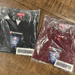 Supreme FW24 Crest Soccer Jersey Burgundy & Black 