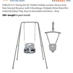 FUNLIO 2 in 1 Swing Set for Toddler & Baby Jumper, Heavy Duty Kids Swing & Bouncer