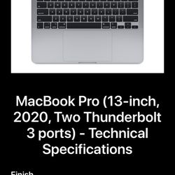 MacBook Pro (13-inch, 2020, Two Thunderbolt 3 ports) 