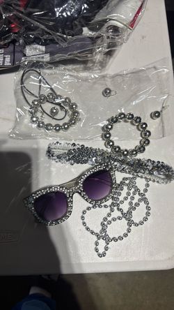 Silver Rhinestone Sunglasses and Jewelry Set disco accessories