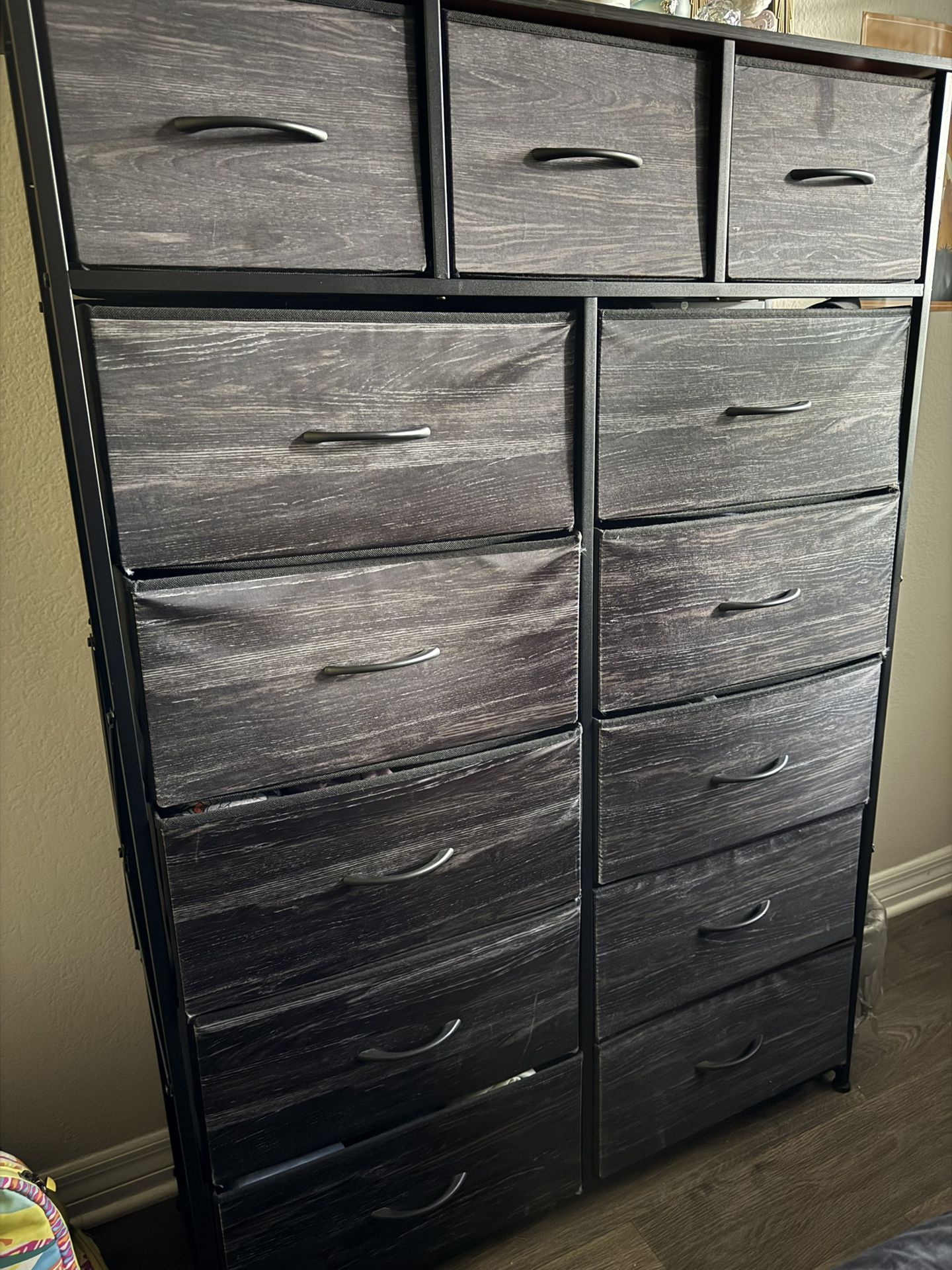 13-Drawer Storage Tower / Fabric Dresser (Dark Grey/Black Wood-Look)