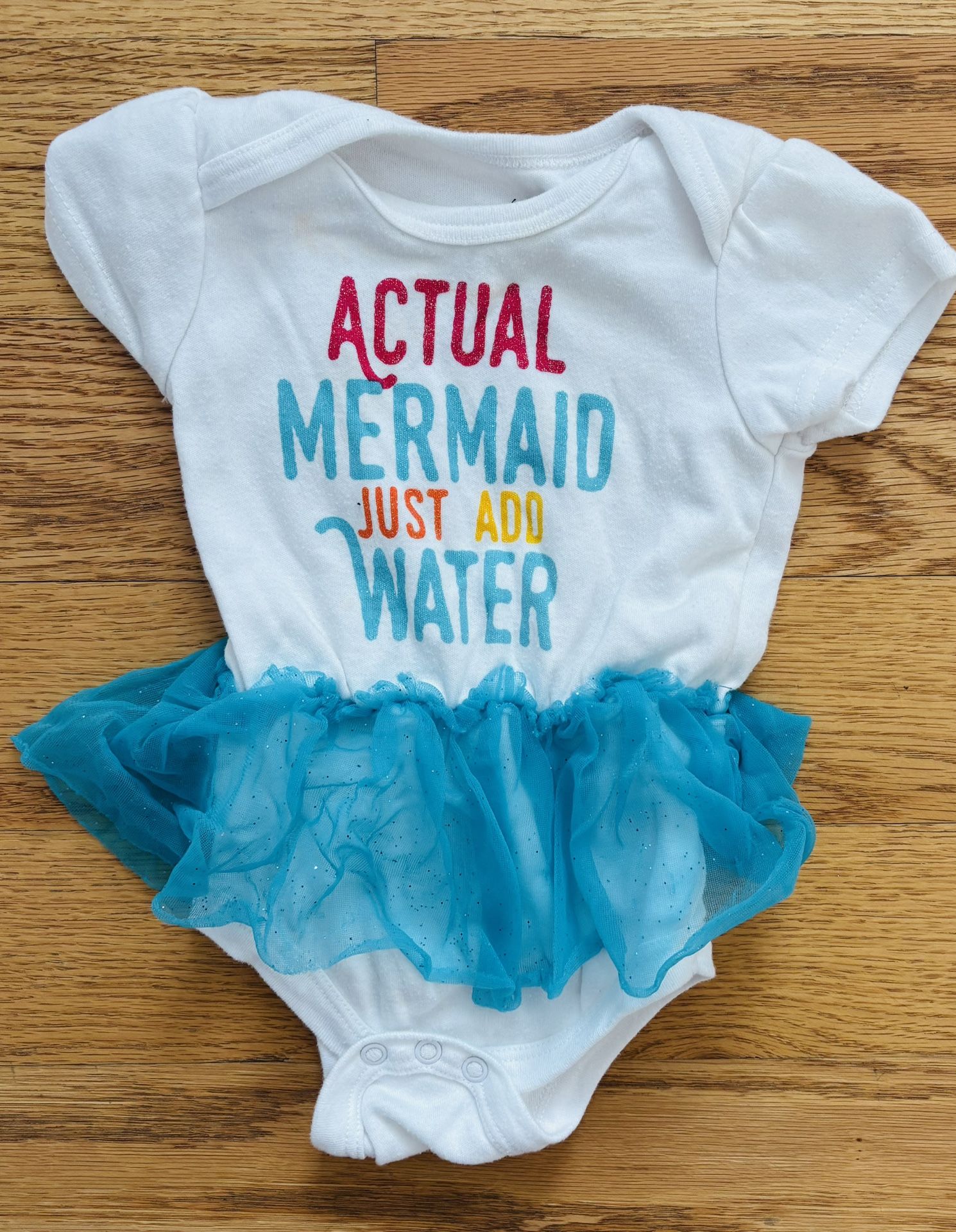 Baby Girl’s “Actual Mermaid Just Add Water” One-Piece with Tutu Skirt - 6-9 Mos