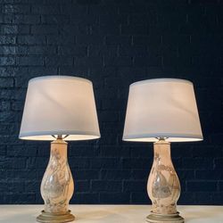 Pair of Vintage Hollywood Regency Ceramic Table Lamps w/ Rococo Fashion Illustrations, c.1950s - Delivery Available 