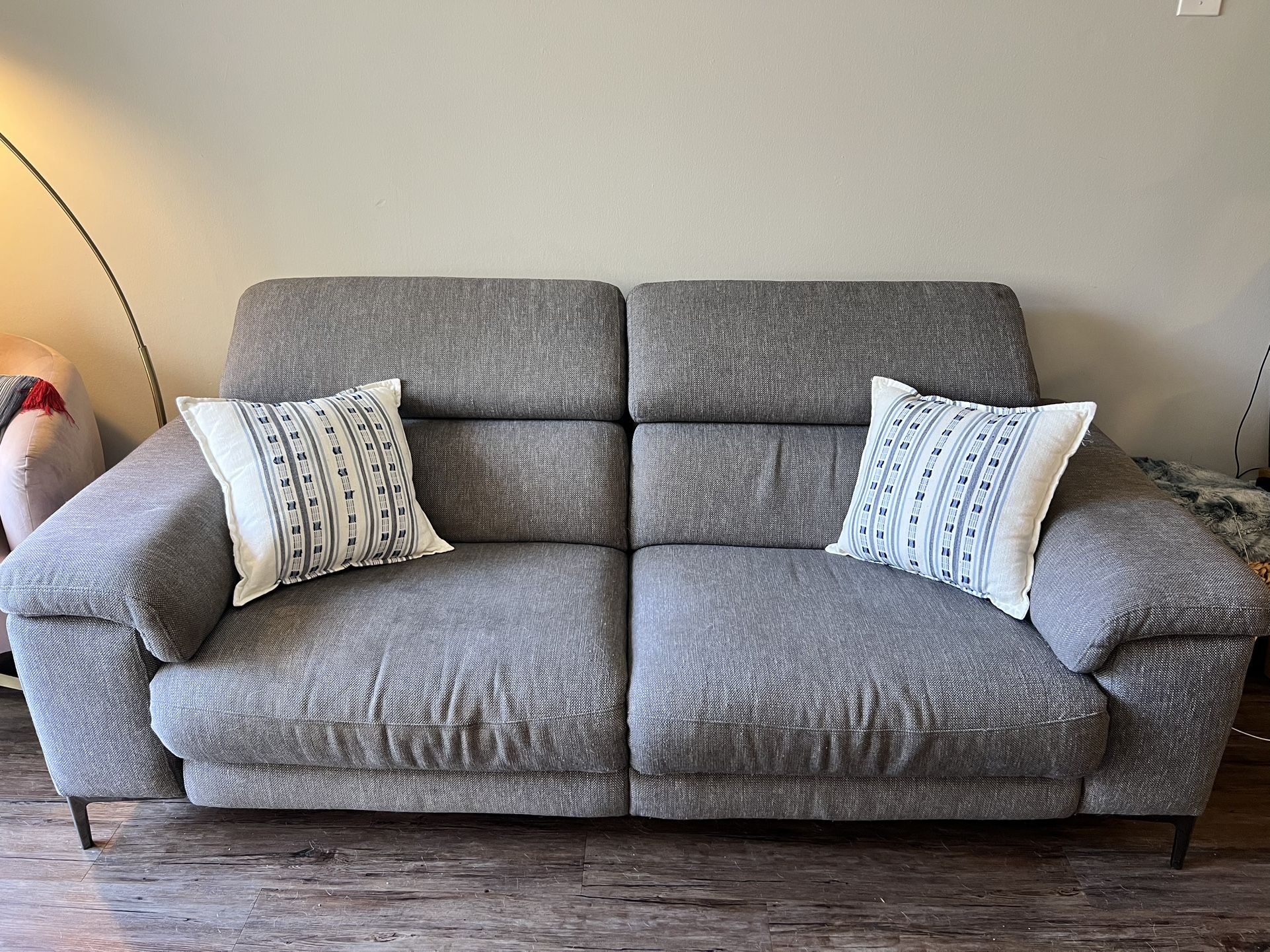 Living Spaces 85" Grey Reclining Sofa with USB - $200