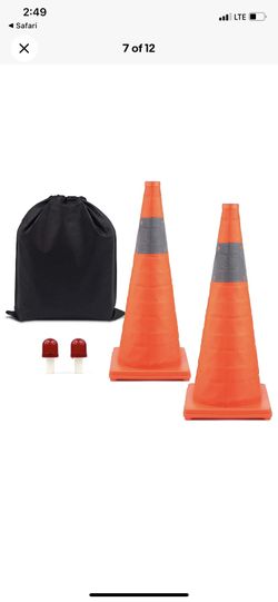 Collapsible cones 28” Set Of 2 Whit Flashing Light New