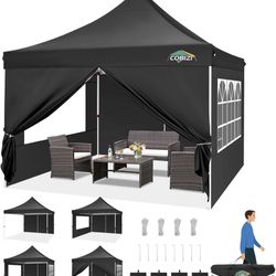 New in box  Canopy 10x10 Pop Up Canopy Tent with 4 Sidewalls, Commercial Party Tent Ez Waterproof Outdoor Instant Gazebo UV 50+ Event Shelter, Garden 