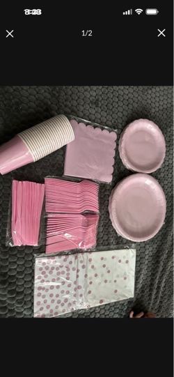 Pink and white party supplies