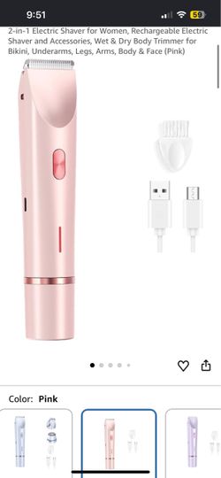 2-in-1 Electric Shaver for Women Pink Water Proof wet/dry