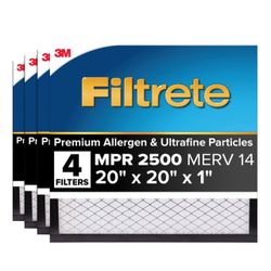 4 PACK Filtrete Air Filter 1”, MPR 2500 MERV 14, High Performance 20X20X1-4 Pack