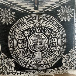 Black & White Aztec Calendar traditional Mexican poncho, Gaban or Jorongo