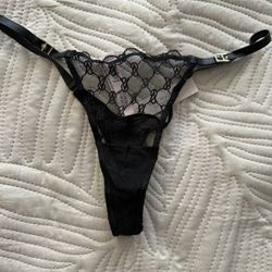 Victoria’s Secret Thong Panty Lace Mesh Black Gold NWT Size S