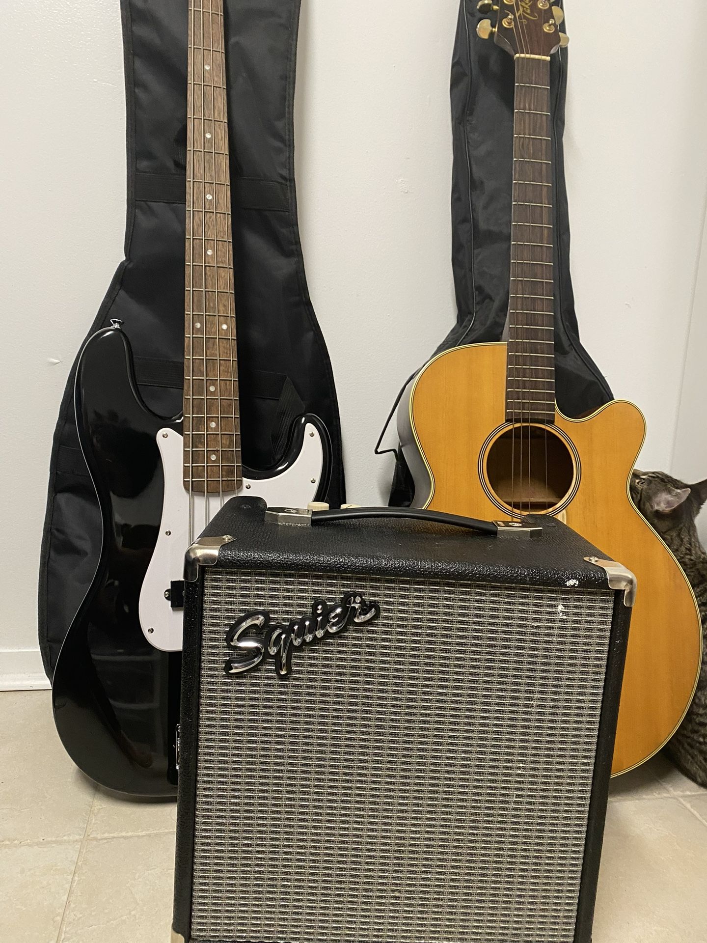 Fender Squier Sonic Precision Bass Guitar, Takamine GD20CE Acoustic-Electric Guitar