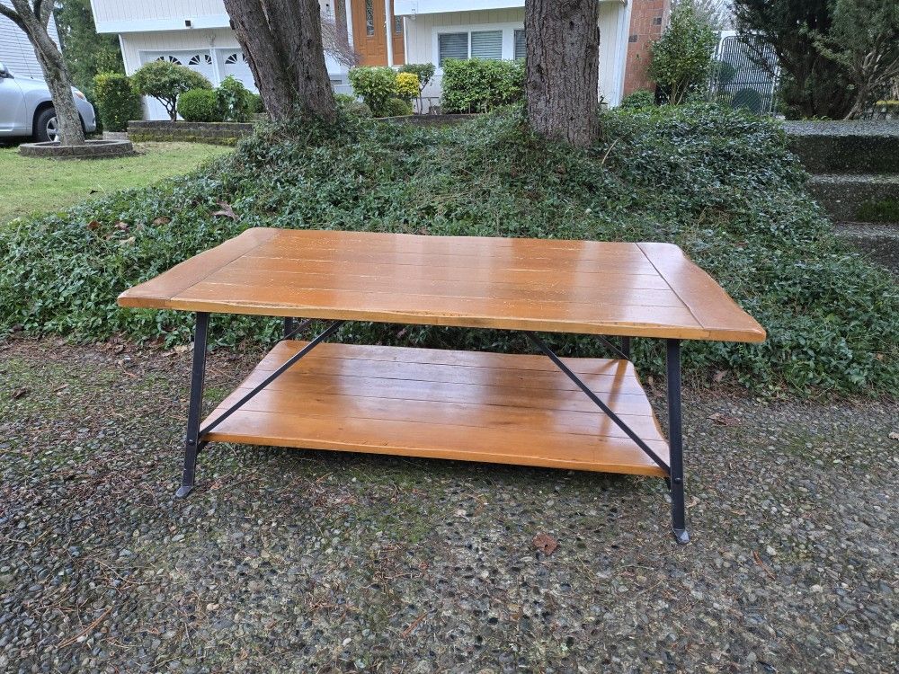 Solid Wood And Cast Iron Coffee Table