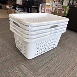 Large Plastic Laundry Basket, White, New