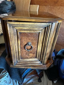 Vintage Burl Wood Inlay Cabinet End Table